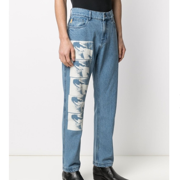 Pleasures 'Swallow' Graphic Mid Rise Straight Crop Denim Raw Hem Jeans - Picture 9 of 9